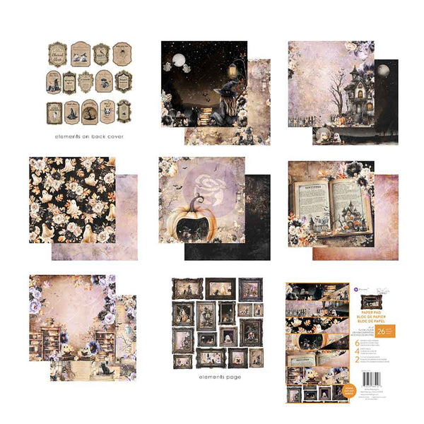 Collection of Halloween-themed scrapbooking elements and paper packs on a white background.