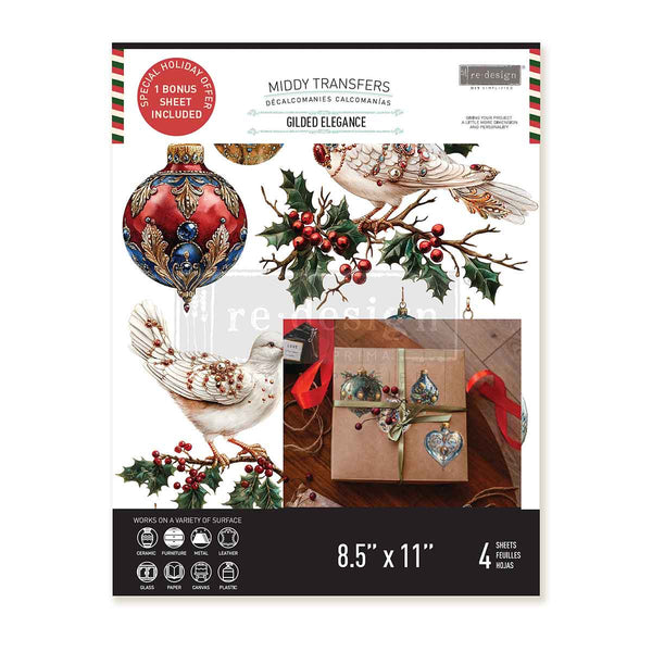 Re-design with Prima GILDED ELEGANCE Christmas 8.5 x 11 Decor Transfers 4 sheets #677947