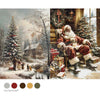 Two Christmas-themed scenes with Santa Claus and a snowy landscape, accompanied by a color palette.