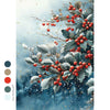 Illustration of holly berries and leaves with a snowy background
