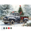 Vintage truck with Christmas tree in a snowy landscape