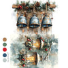 Decorative wall art with rustic bells and lanterns, featuring a color palette of earthy tones.