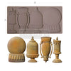 Silicone mold for creating decorative urns and vases with measurements on a white background