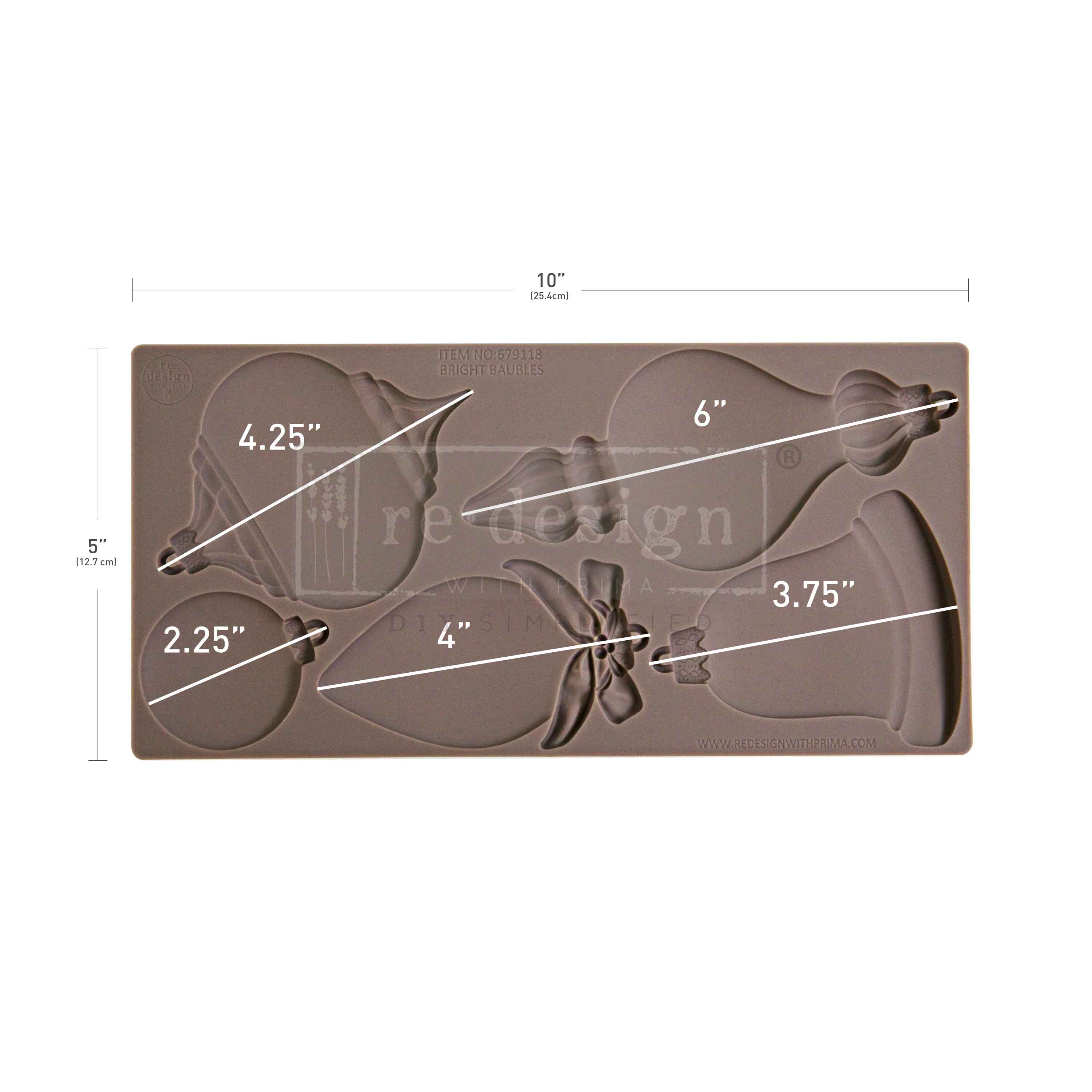Silicone mold with bow designs and measurements on a white background