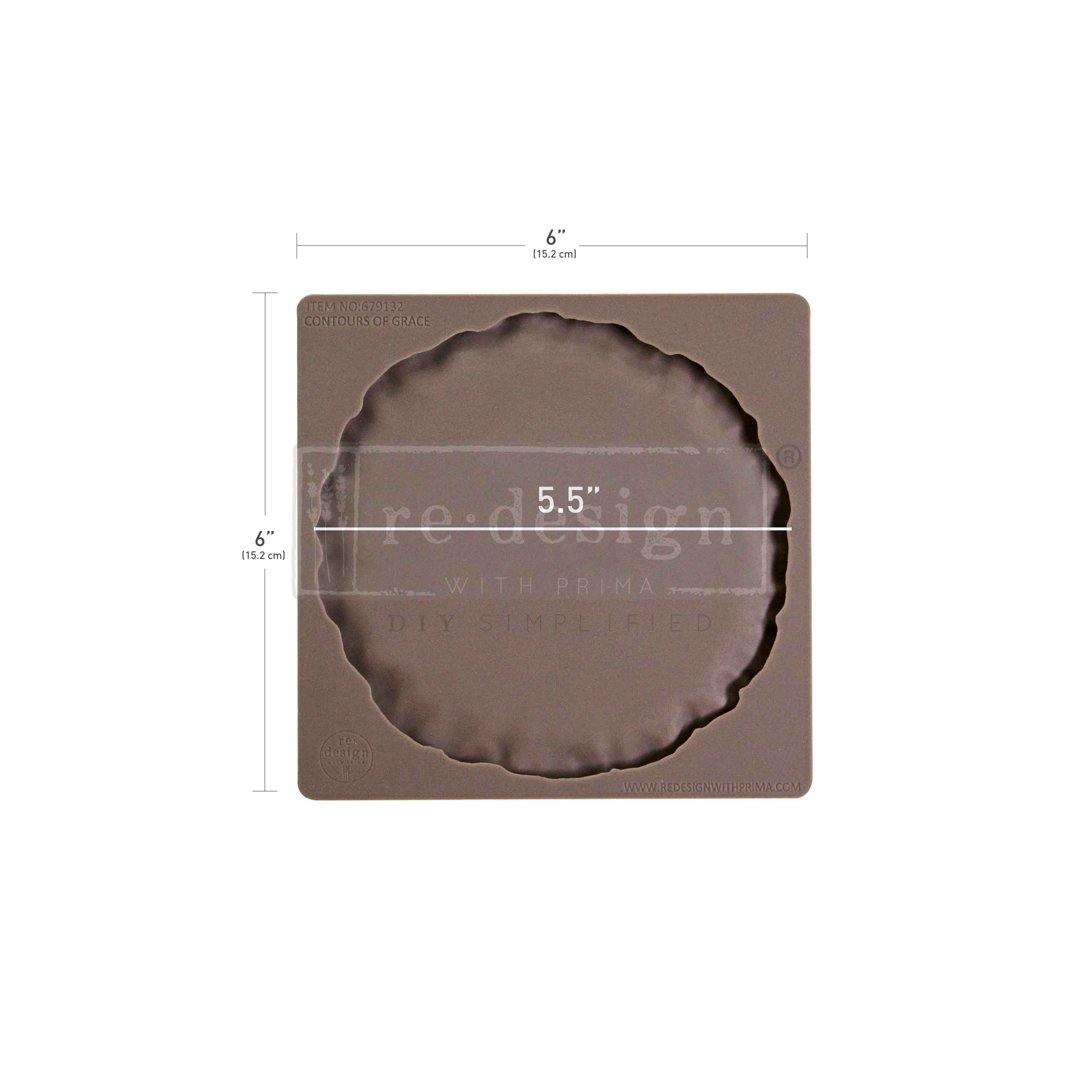 Brown decorative mold with measurements on a white background