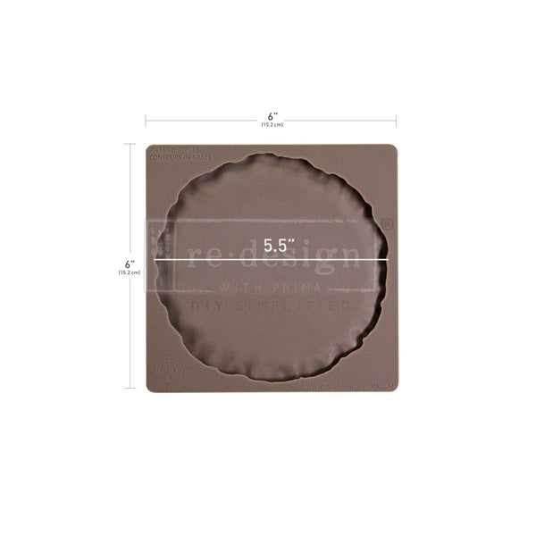 Brown decorative mold with measurements on a white background
