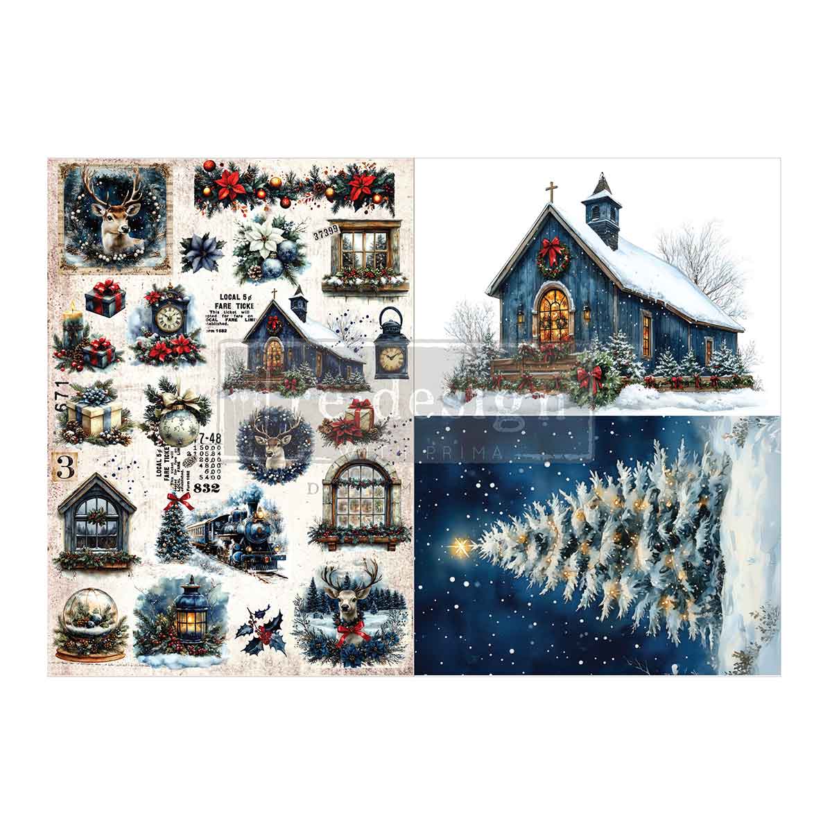 Re-Design with Prima HEARTH & HOLLY A3 Decoupage FIBER 2 Sheets #679279
