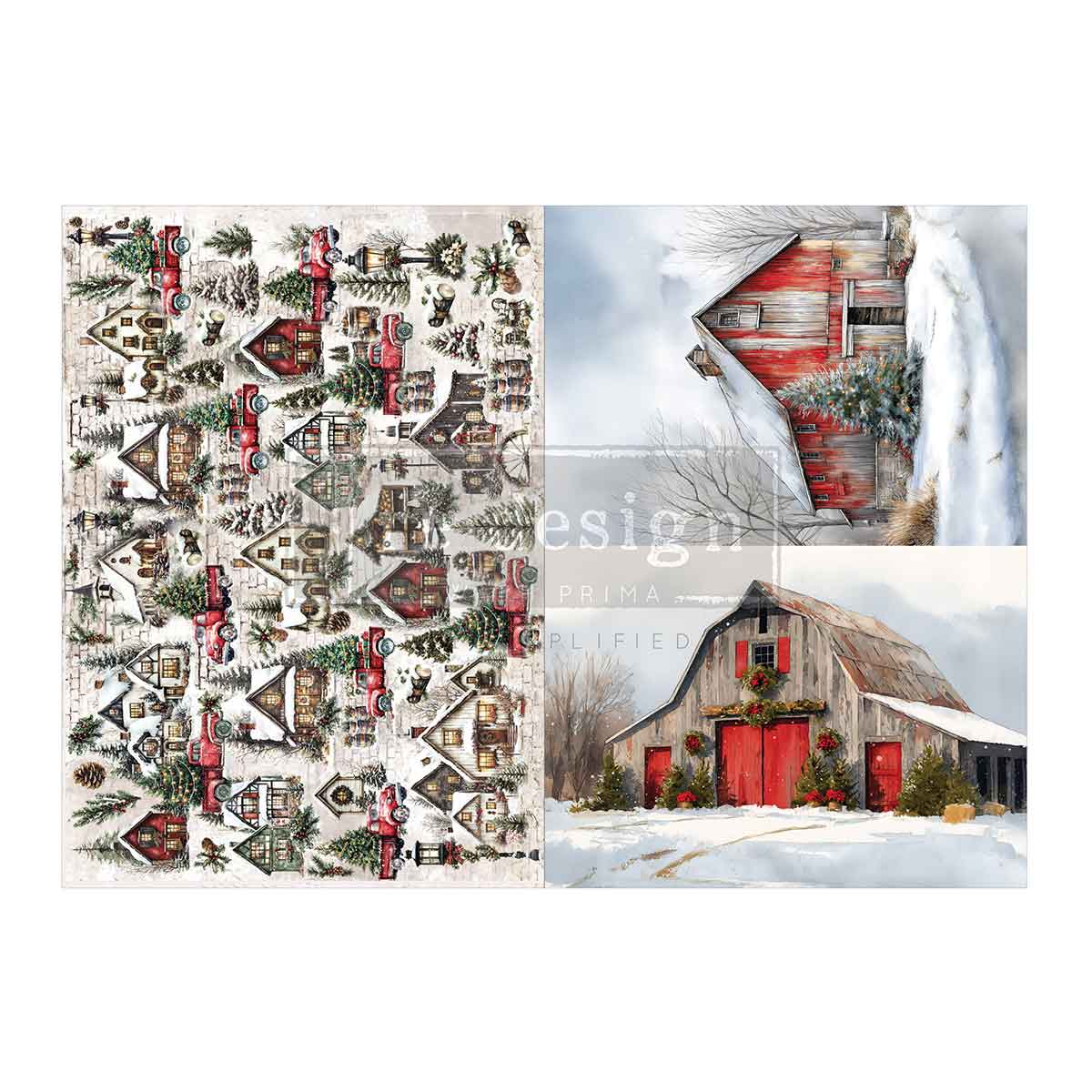 Re-Design with Prima SNOWY VILLAGE CHARM A3 Decoupage FIBER 2 Sheets #679354