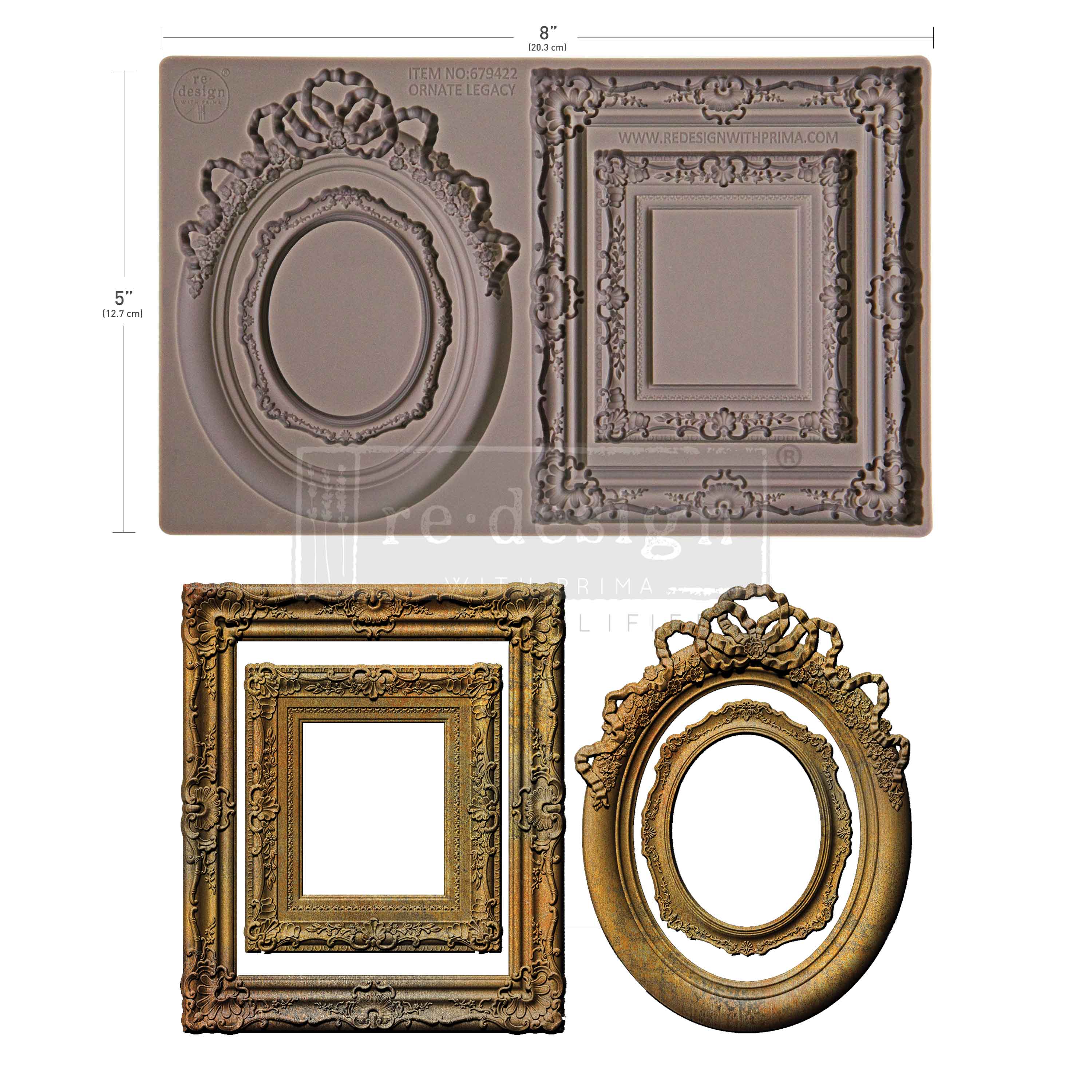 Decorative frames with measurements on a white background