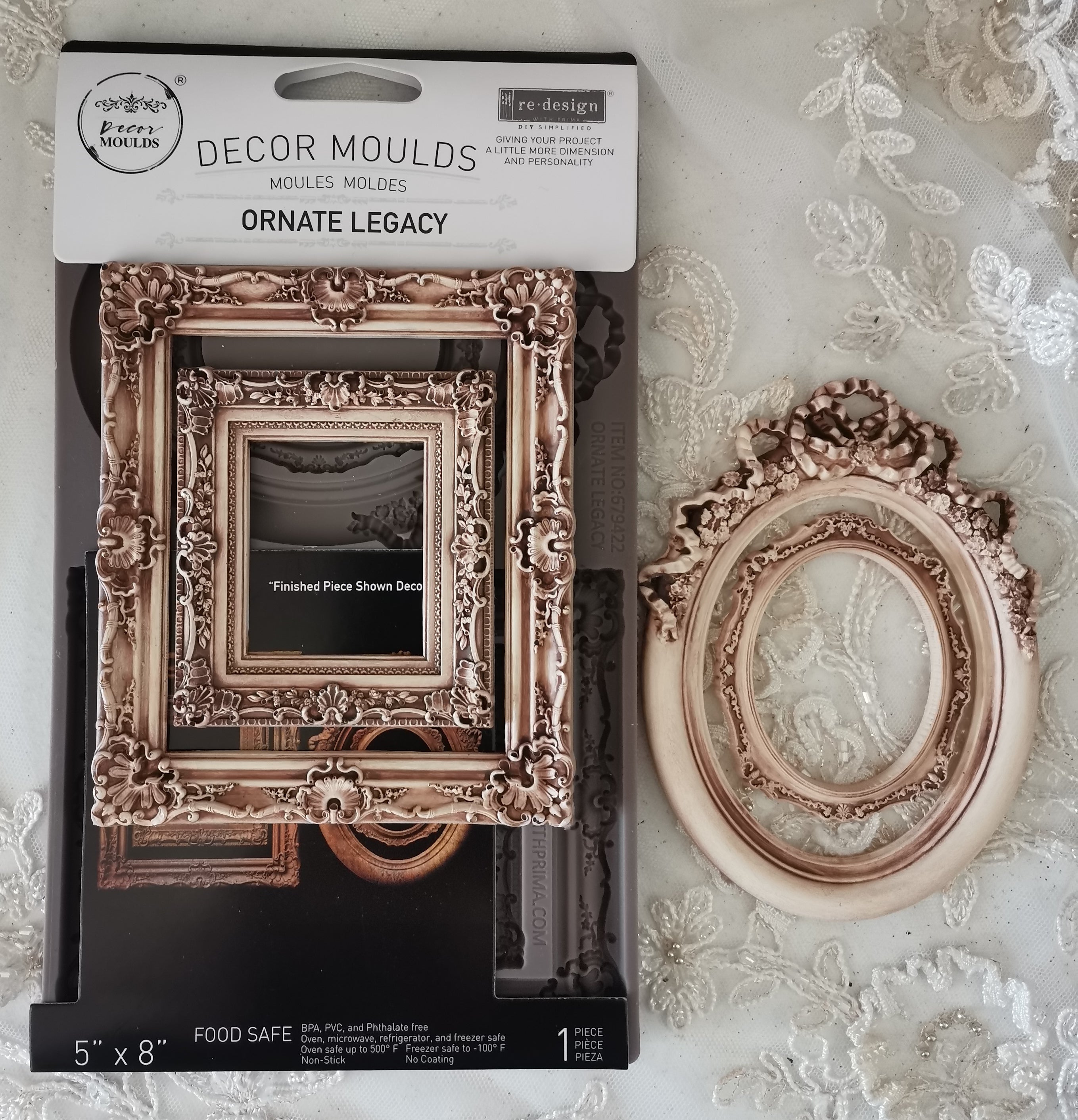 Decorative mold packaging with ornate design on a textured surface
