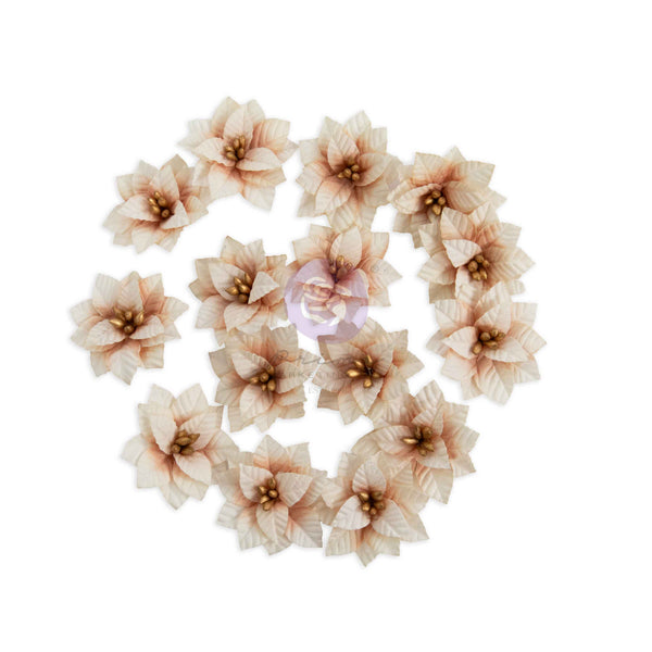 Circular arrangement of beige flowers with a central purple flower on a white background