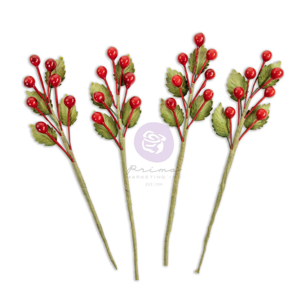 Four artificial berry branches with red berries on a white background, featuring the brand 'Sunkissed'.