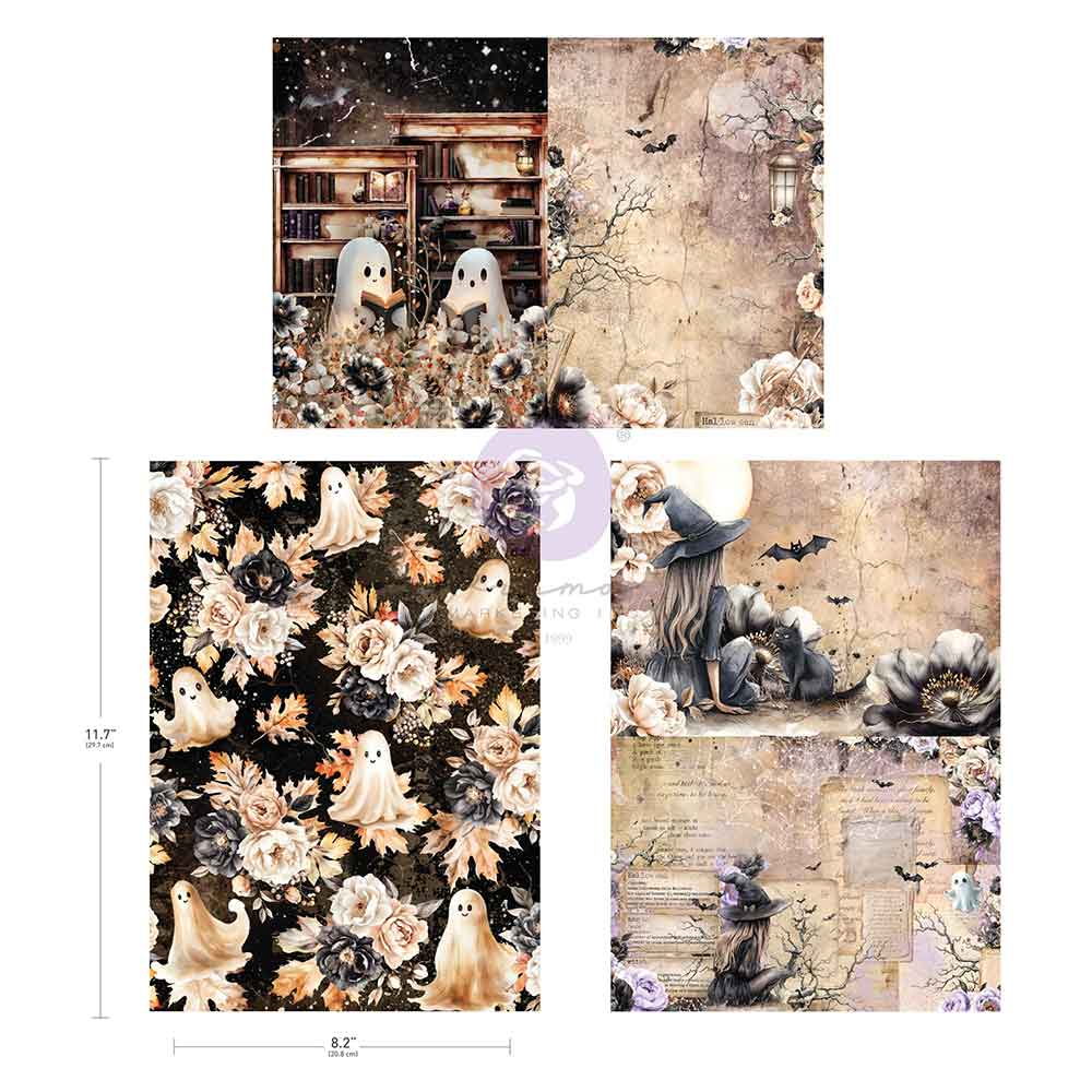 Prima BEWITCHED Halloween A4 Decoupage Decor Tissue paper 3 Sheets #682057