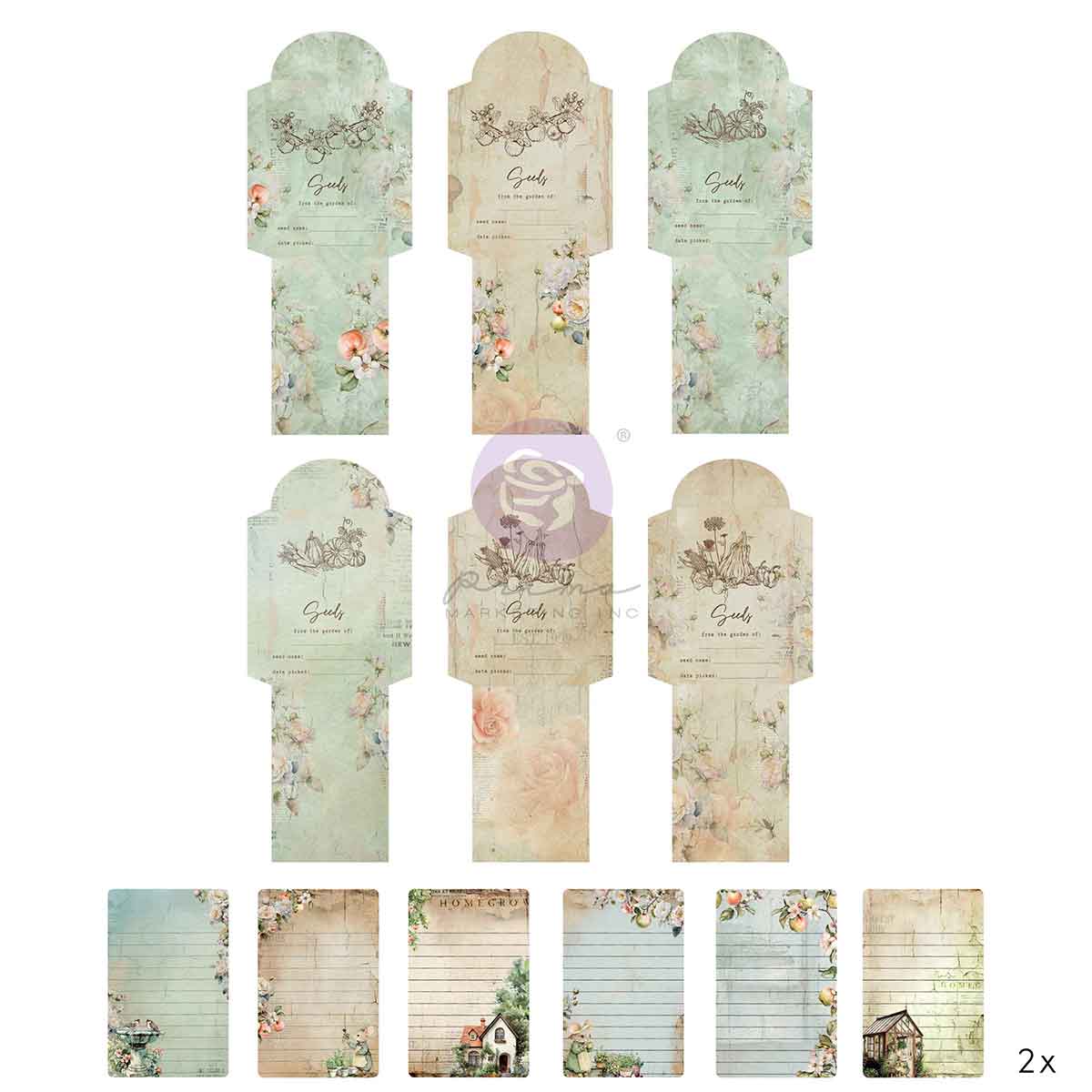 Prima HOMEGROWN Collection STATIONARY PACK 12 Envelopes + 12 labels #683511
