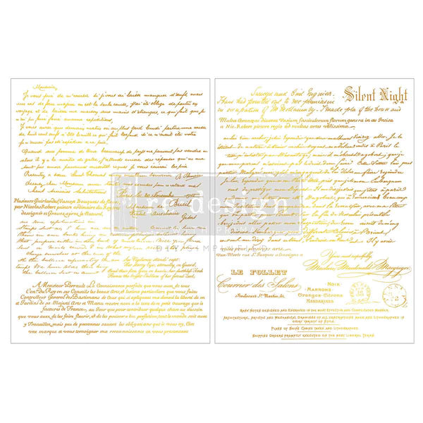 Re-design with Prima GILDED NOEL SCRIPT 8.5 x 11 Middy Gold FOIL Transfers 2 sheets #684150 Limited Edition