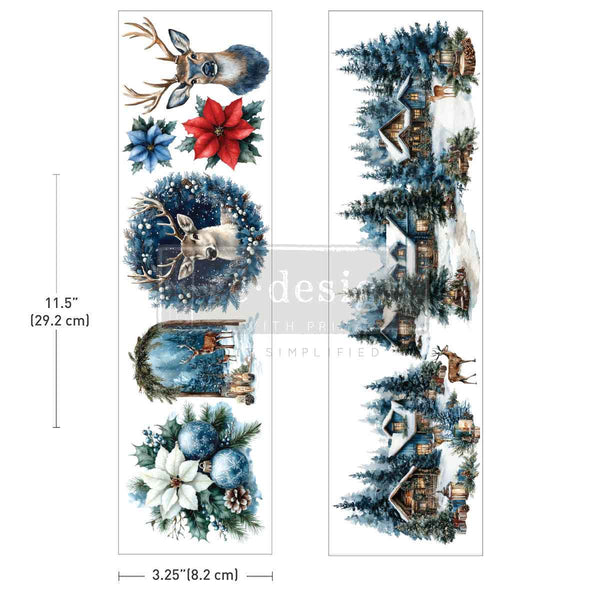 Re-design with Prima BLUE RIDGE WINTER Christmas Luxe Transfers 3.25"x11.5" #684228