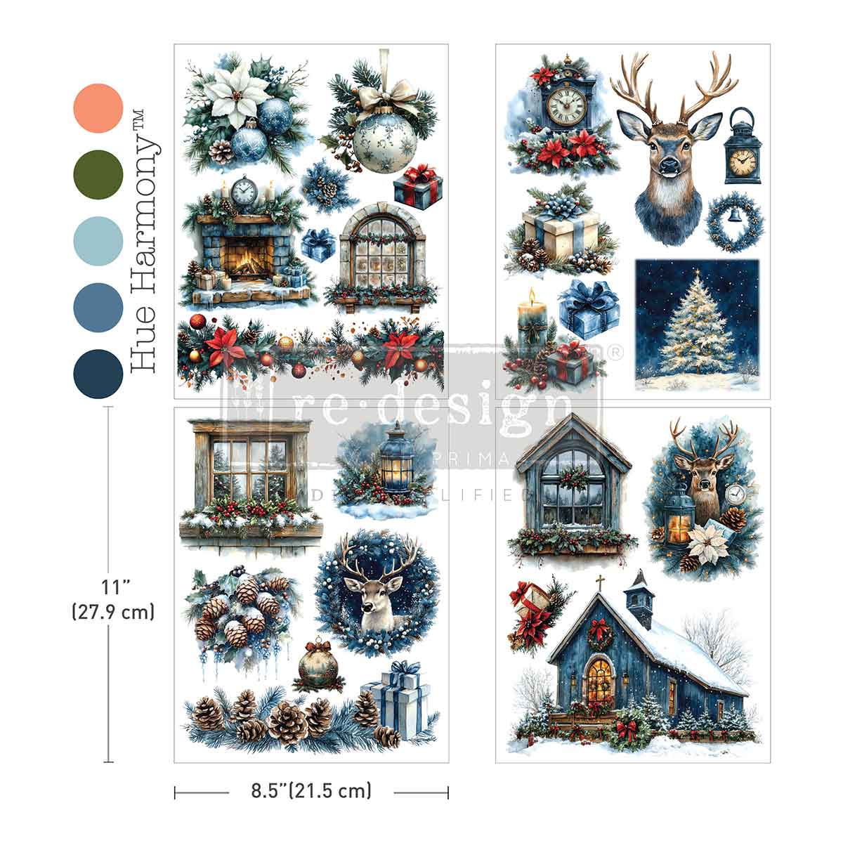 Re-design with Prima QUIET COUNTRY BLUE Christmas 8.5 x 11 Middy Transfers 3 sheets + BONUS Sheet #684587 Limited Edition