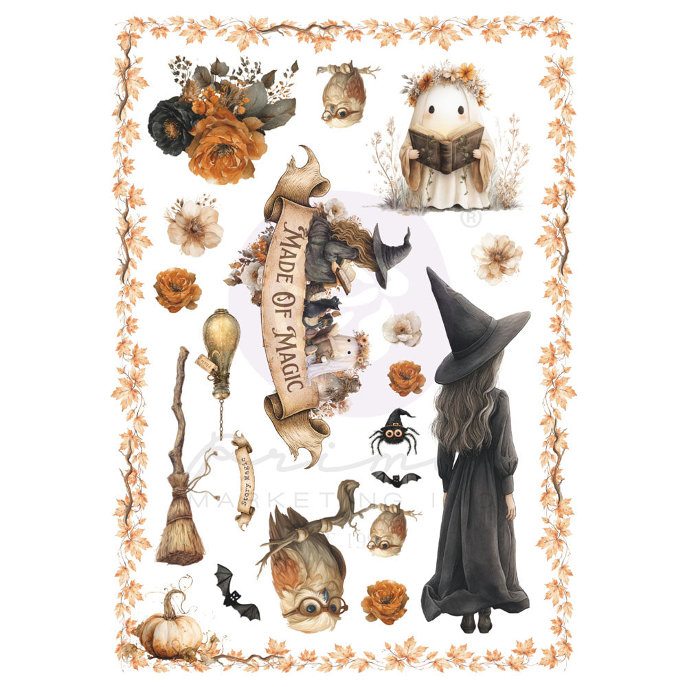 Prima 3 Girls Tale MADE of MAGIC Witch Ghost Halloween A4 8.3x11.7 Rub On Transfer #684938