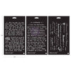 Three black rectangular stencils with text and branding on a white background