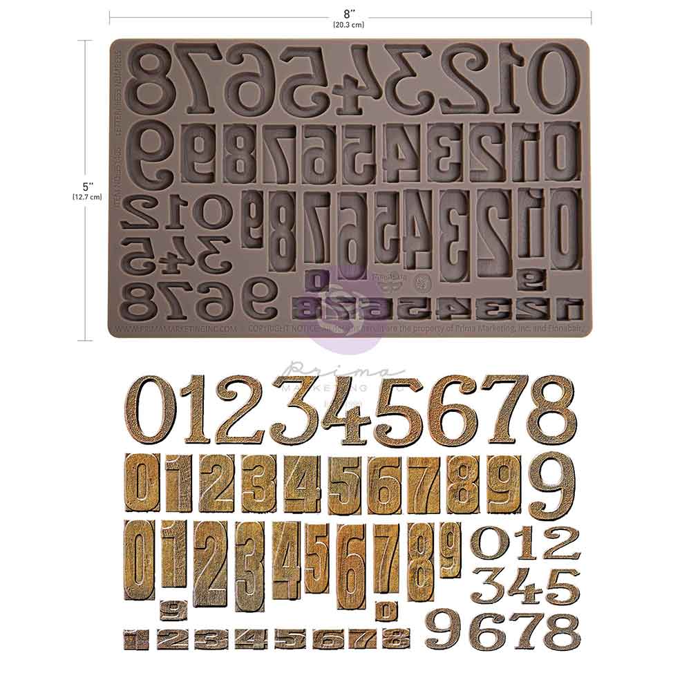 Prima Finnabair LETTERPRESS NUMBERS Imaginarium Moulds Molds 5