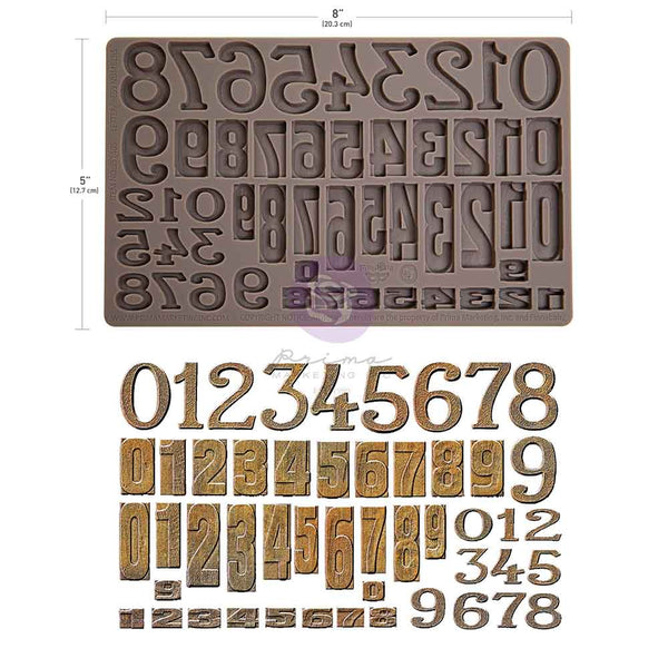 Prima Finnabair LETTERPRESS NUMBERS Imaginarium Moulds Molds 5" x 8" #951405