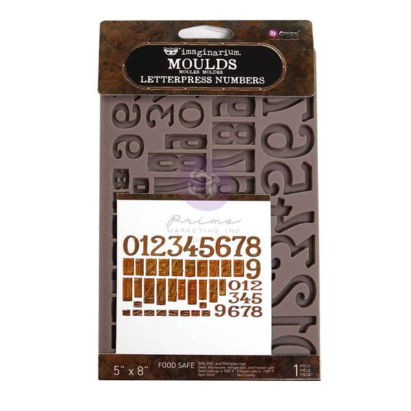 Prima Finnabair LETTERPRESS NUMBERS Imaginarium Moulds Molds 5" x 8" #951405
