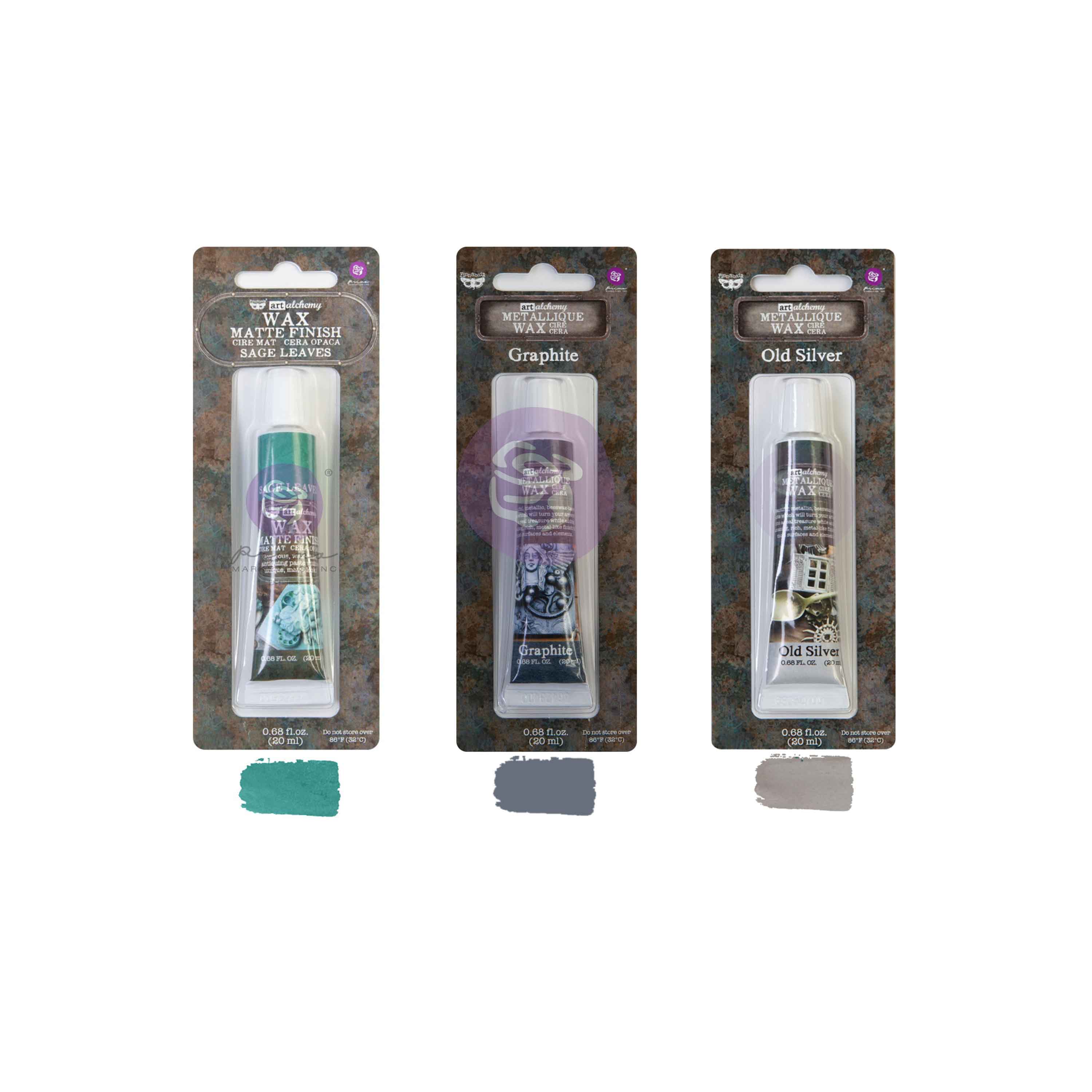 Three tubes of paint in their packaging on a white background