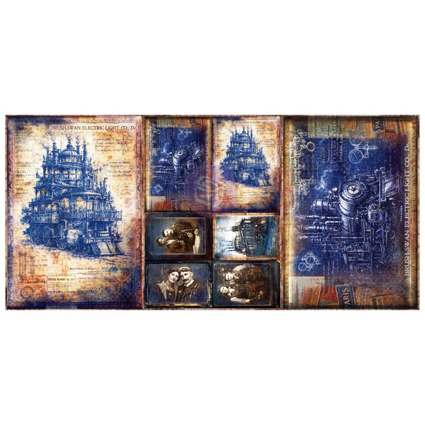 Finnabair Prima STEAMBOUND VISIONS A3 Decoupage Rice Paper 11.7" x 16.5" 3 SHEETS #951900