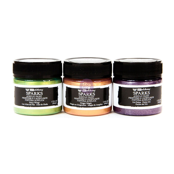 Prima Finnabair Art Basics CARNIVAL SPARKS Art Alchemy Acrylic Paint Set of 3 #965402