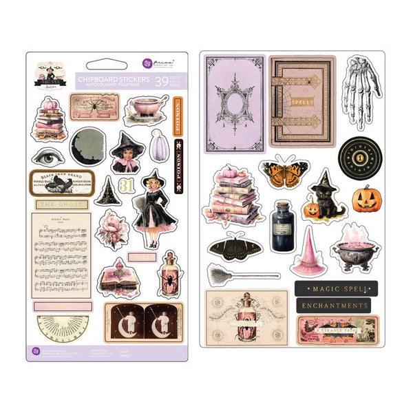 Prima MAGIC SPELL Halloween CHIPBOARD Stickers 39 pcs Foil Detail #981709