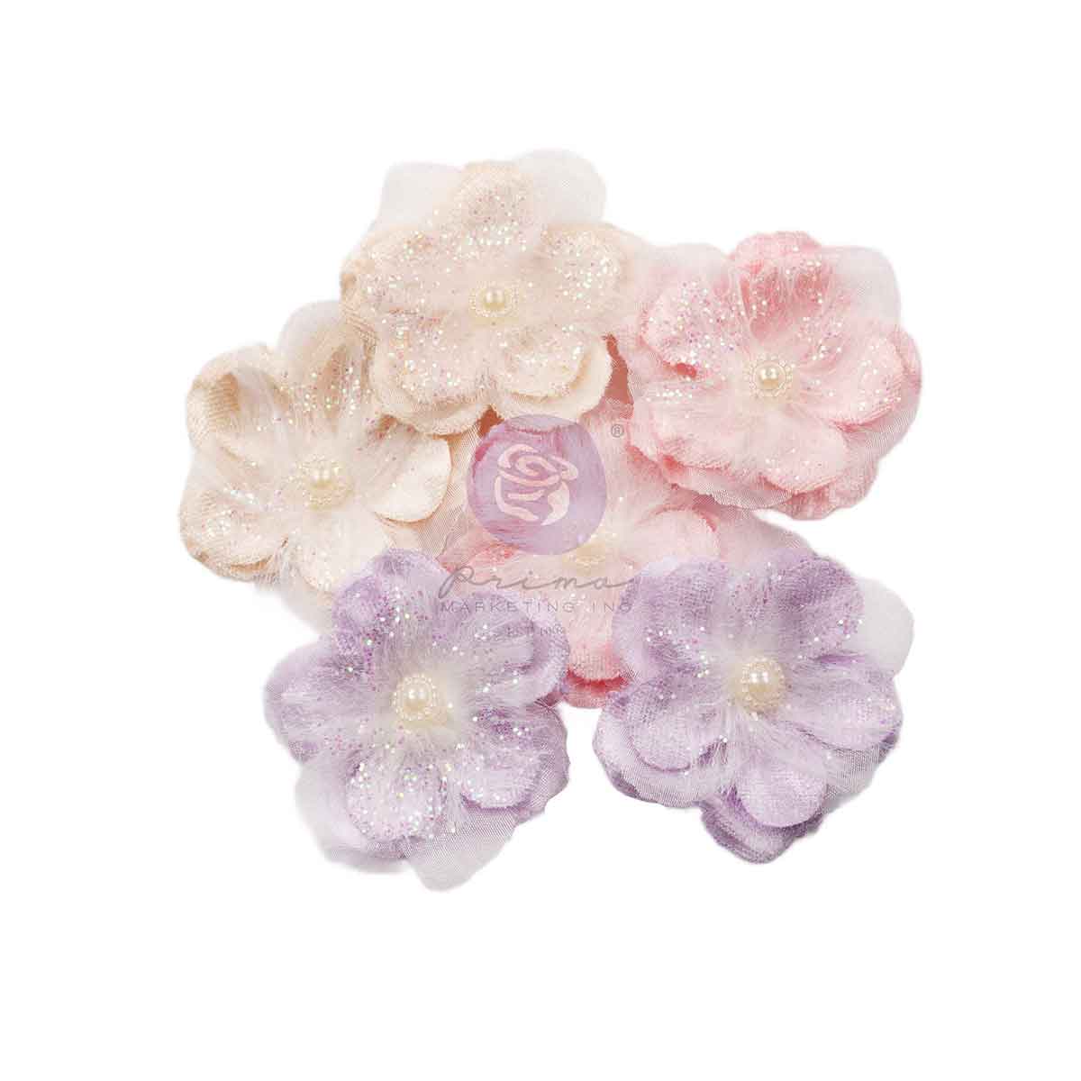 Pastel-colored FLOWERS on a white background