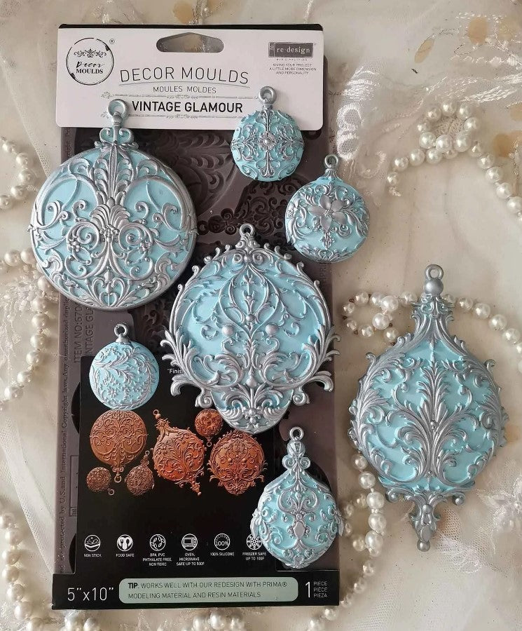 Re-Design with Prima VINTAGE GLAMOUR Ornaments Decor Moulds 5X10 Food Resin #670450