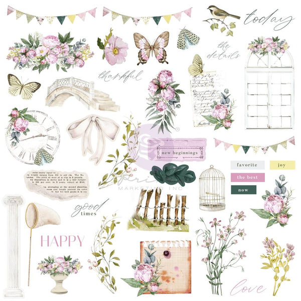 Prima SERENE PETALS Collection Vintage FLUTTER Ephemera 78 pcs #671259