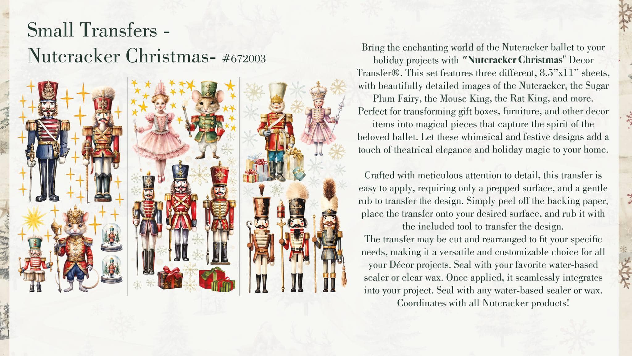 Re-design with Prima NUTCRACKER CHRISTMAS 6X12 Decor Transfers 3 sheets #672003