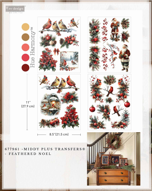 Re-design with Prima FEATHERED NOEL Christmas 8.5 x 11 Middy Transfers 3 sheets + BONUS Sheet #677961 Limited Edition