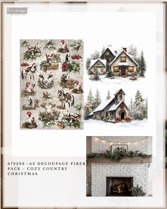 Re-Design with Prima COZY COUNTRY Christmas A3 Decoupage FIBER 2 Sheets #679293