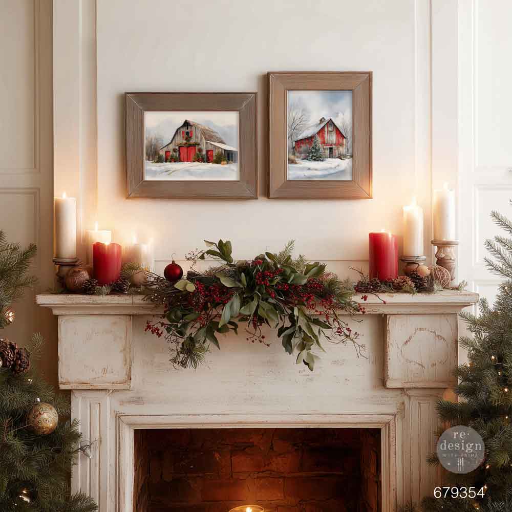 Re-Design with Prima SNOWY VILLAGE CHARM A3 Decoupage FIBER 2 Sheets #679354