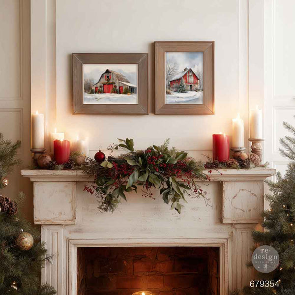Re-Design with Prima SNOWY VILLAGE CHARM A3 Decoupage FIBER 2 Sheets #679354