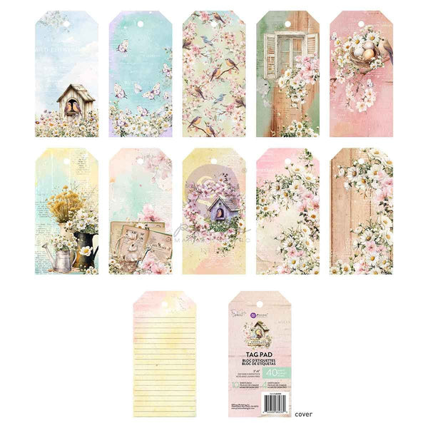 Set of decorative tags with floral and nature-themed designs on a white background.