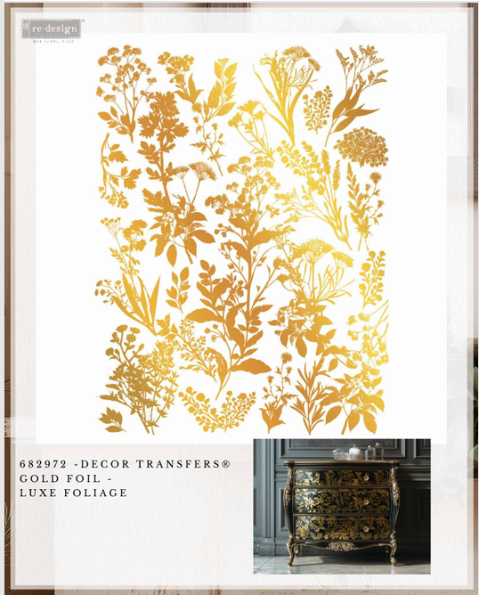 Re-design with Prima Kacha Gold Foil LUXE FOLIAGE Decor Transfer 18"x24" #682972