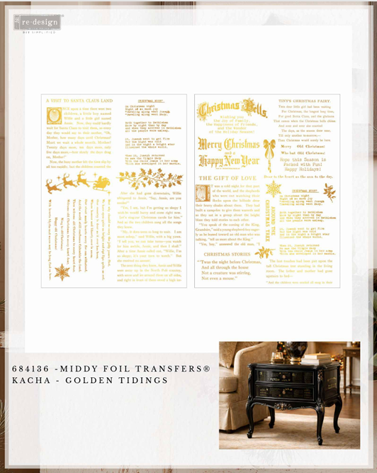 Re-design with Prima GOLDEN TIDINGS 8.5 x 11 Middy FOIL Transfers 2 sheets #684136 Limited Edition