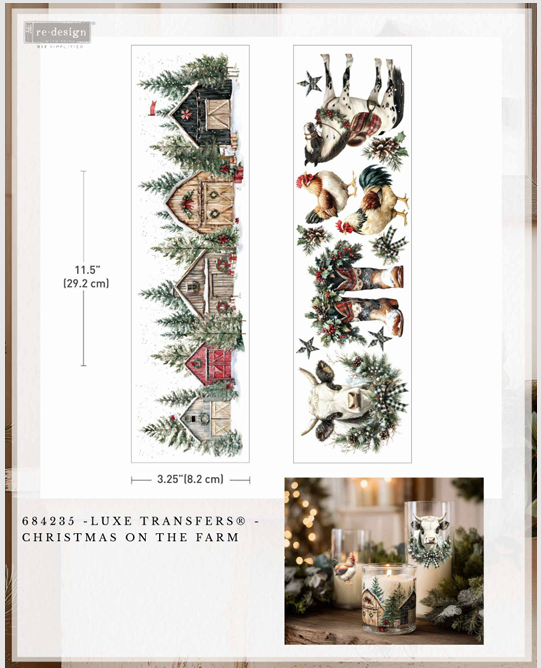 Re-design with Prima CHRISTMAS on the FARM Luxe Transfers NEW 3.25