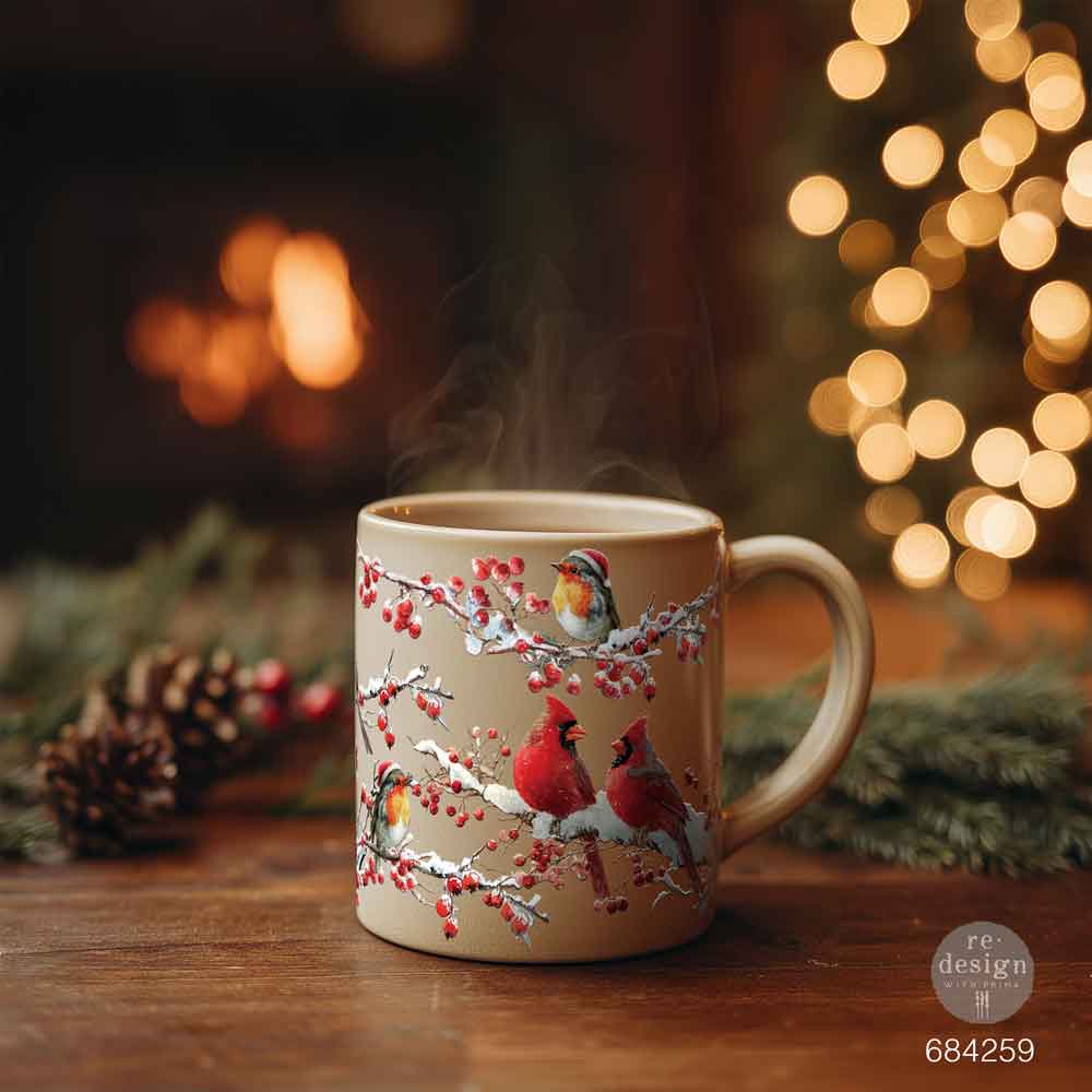Re-design with Prima HOLLYWING Cardinal Christmas Luxe Transfers NEW 3.25
