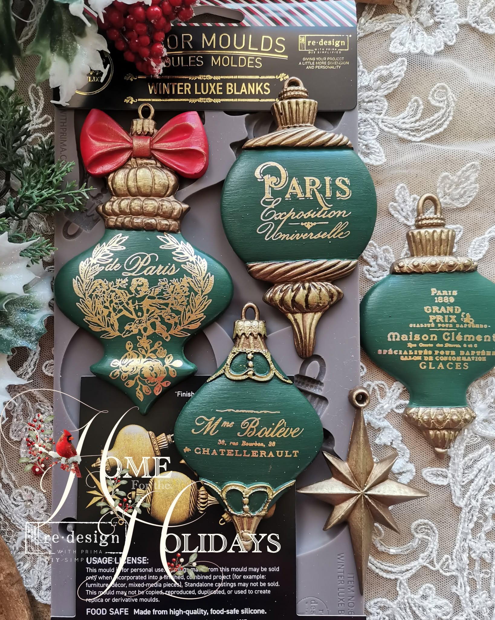 ReDesign with Prima WINTER LUXE BLANKS Christmas Ornament Decor Moulds Mold Food Safe 5X10