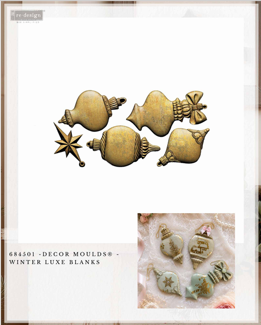 ReDesign with Prima WINTER LUXE BLANKS Christmas Ornament Decor Moulds Mold Food Safe 5X10