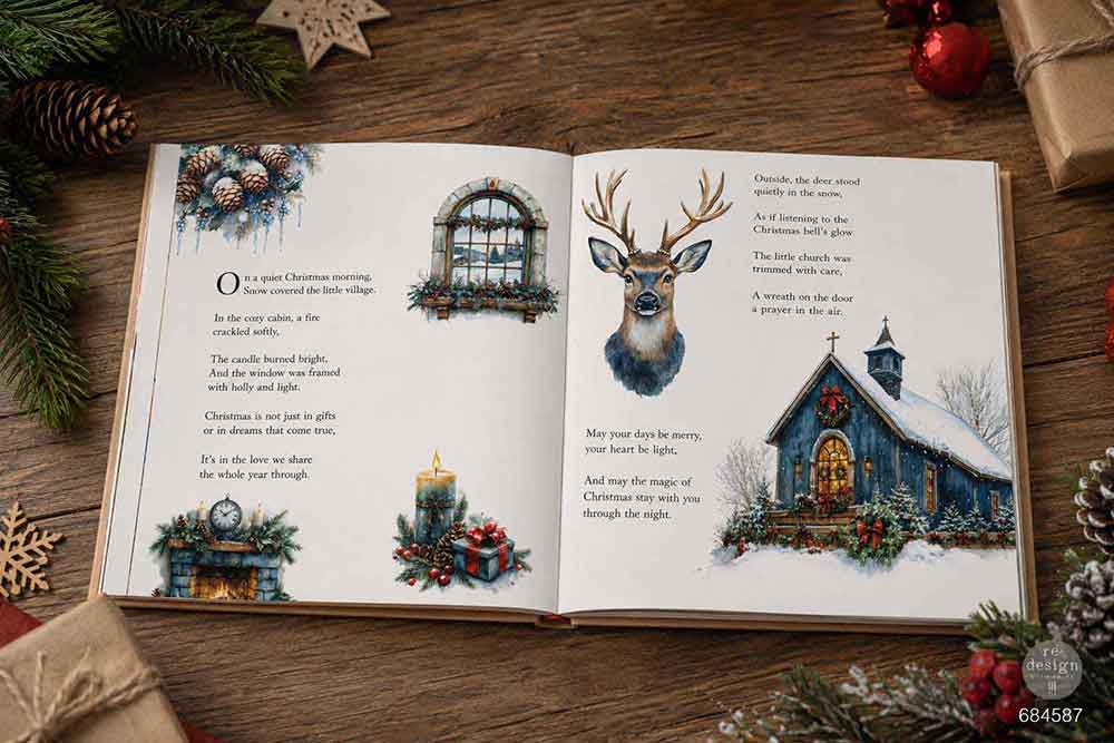 Re-design with Prima QUIET COUNTRY BLUE Christmas 8.5 x 11 Middy Transfers 3 sheets + BONUS Sheet #684587 Limited Edition