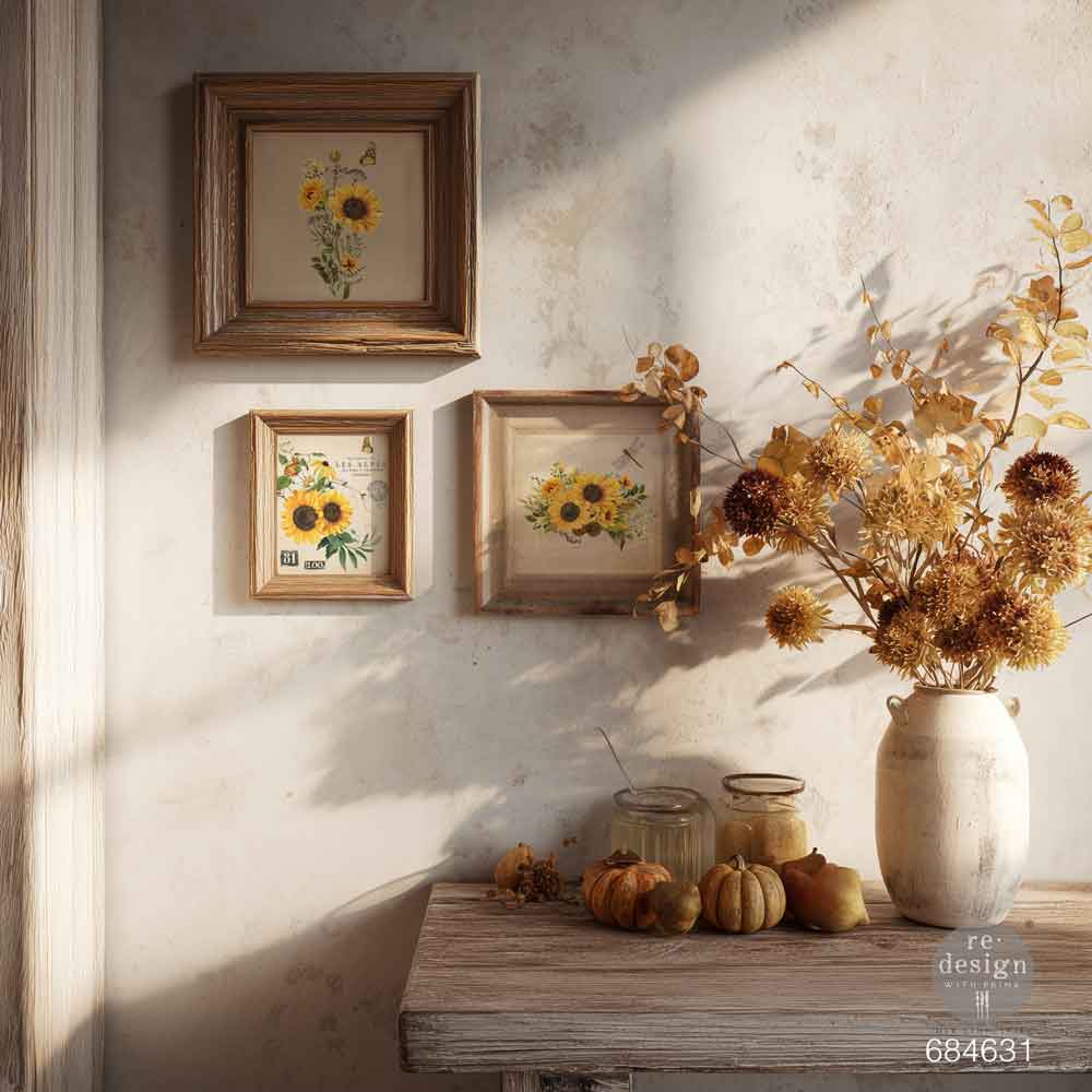 Re-design with Prima RUSTIC AMBER PETALS Sunflowers Fall H2O Transfers  8.5