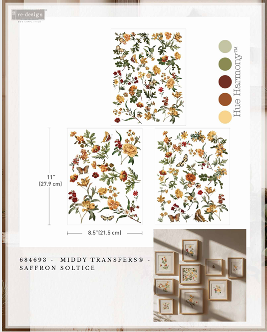 Re-design with Prima SAFFRON SOLSTICE Fall Autumn 8.5 x 11 Middy Transfers 3 sheets #684693 Limited Edition