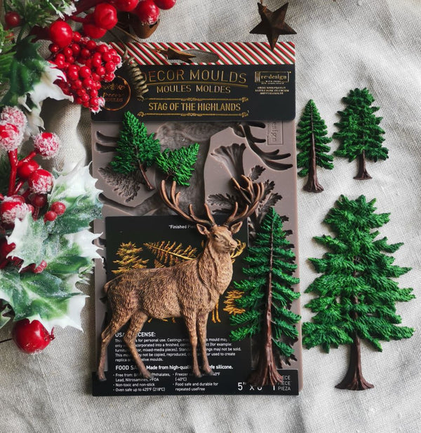 ReDesign with Prima STAG of the HIGHLANDS Christmas Moulds Food Safe Heat Resistant Resin 5X8" #684778