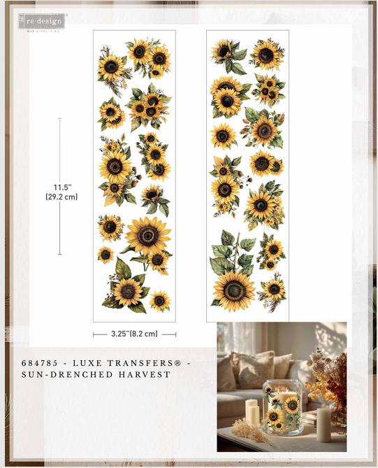 Re-design with Prima SUN-DRENCHED HARVEST Fall Sunflowers Luxe Transfers NEW 3.25